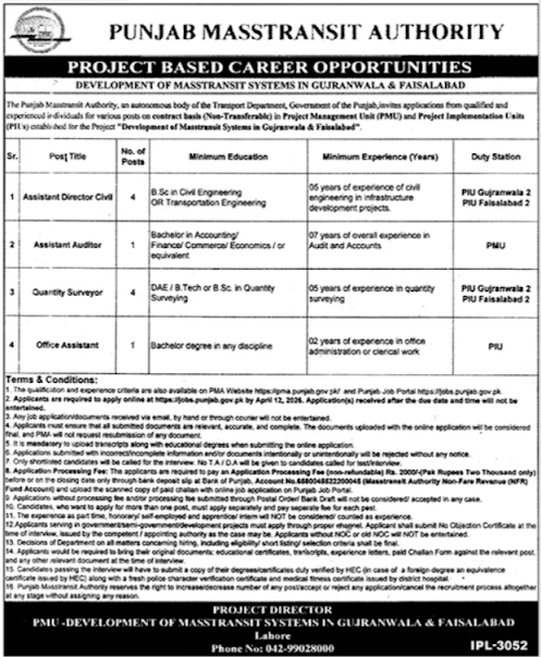 Metro Buss Services Latest Jobs 2026 - Apply Online for Assistant Director Civil Vacancies in Gujranwala