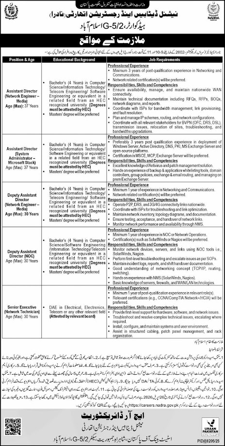 NADRA New Jobs 2026 - Apply Online for Assistant Director & Other Vacancies in Islamabad