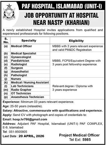 PAF Hospital Islamabad & WASA Attock New Jobs 2026 - Apply Online for Medical Staff and Field Vacancies in Islamabad and Attock