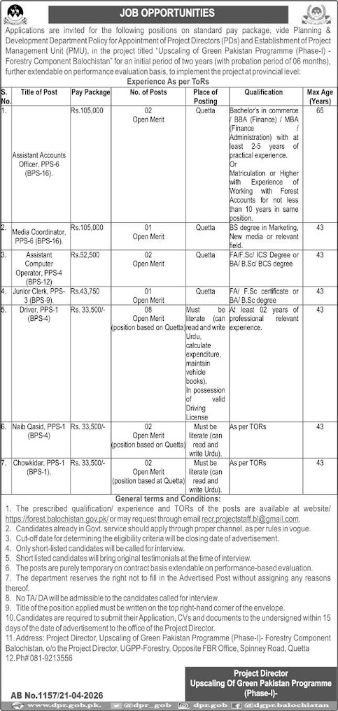 Planning and Development Department New Jobs 2026 - Apply Online for Assistant Accounts Officer and Other Vacancies in Quetta
