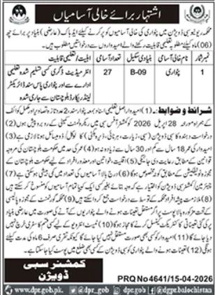 Commissioner Sibi Division New Jobs 2026 - Apply Online for Patwari Vacancies in Sibi