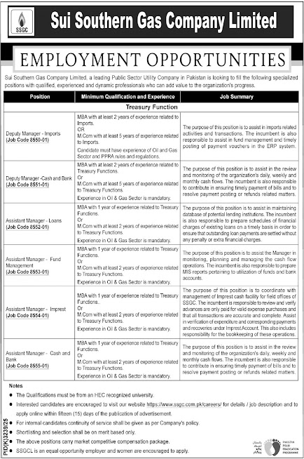 Sui Southern Gas Company Limited SSGC New Jobs 2026 - Apply Online for Deputy Manager & Assistant Manager Vacancies in Karachi