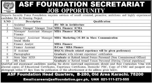 ASF Foundation Secretariat New Jobs 2026 - Apply Online for Architect and Manager Vacancies in Karachi