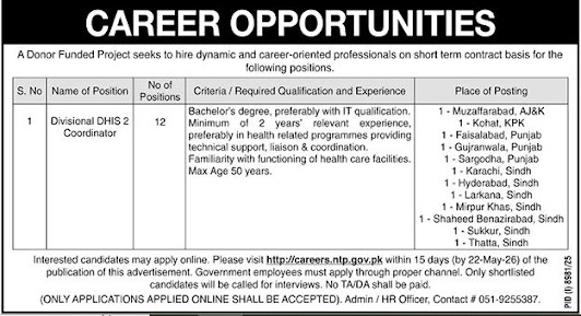 National TB Control Program New Jobs 2026 - Apply Online for Divisional DHIS 2 Coordinator Vacancies in Multiple Cities