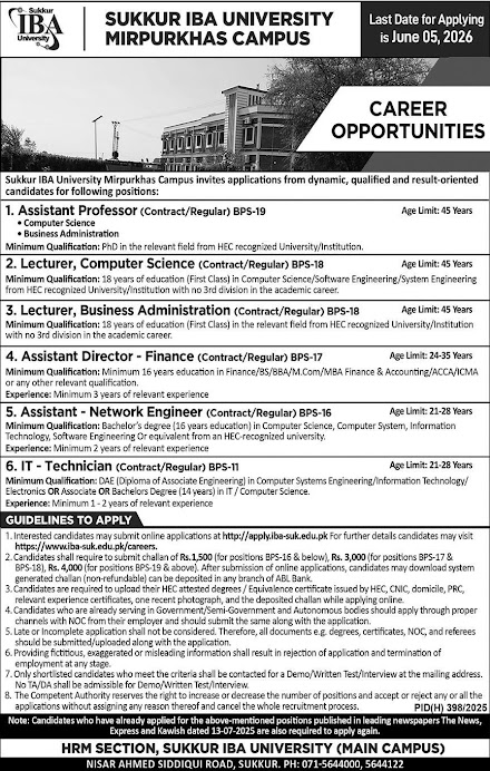 Sukkur IBA University Mirpurkhas Campus New Jobs 2026 - Apply Online for Assistant Professor & Lecturer Vacancies in Mirpurkhas