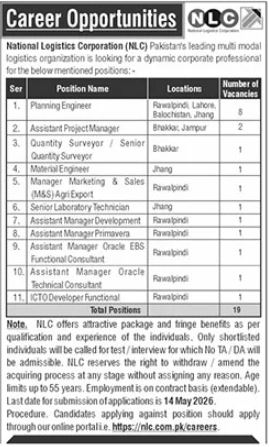 National Logistics Corporation NLC New Jobs 2026 - Apply Online for Planning Engineer & Other Vacancies in Rawalpindi & Multiple Cities