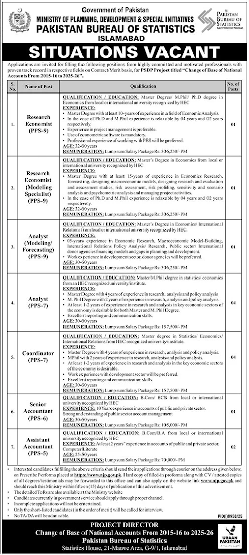 Pakistan Bureau of Statistics New Jobs 2026 - Apply Online for Research Economist, Analyst & Coordinator Vacancies in Islamabad