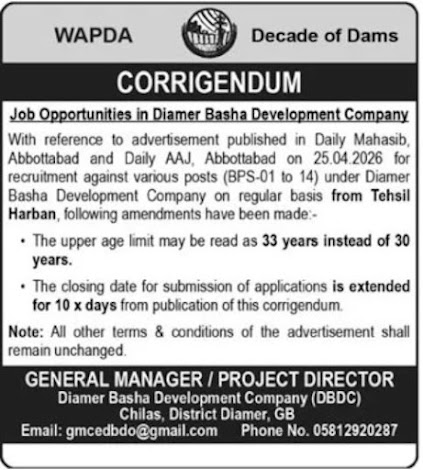 WAPDA New Jobs 2026 - Apply Online for Various Vacancies in Chilas