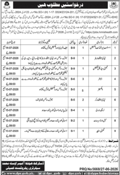 District Health Department Dera Bugti New Jobs 2026 - Apply Online for BPS-01 to BPS