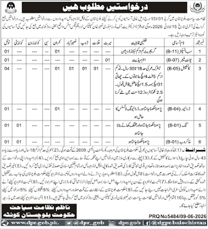 Ministry of Tourism Balochistan New Jobs 2026 - Apply Online for Sub Inspector, Constable Vacancies in Quetta
