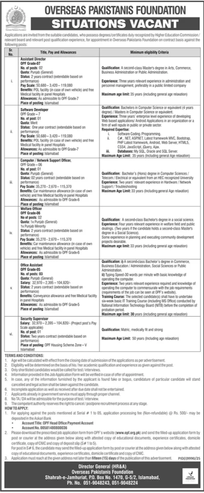 Overseas Pakistanis Foundation New Jobs 2026 - Apply Online for Assistant Director, Software Developer Vacancies in Islamabad