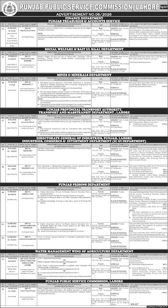Punjab Public Service Commission (PPSC) New Jobs 2026 - Apply Online for Multiple Vacancies in Lahore