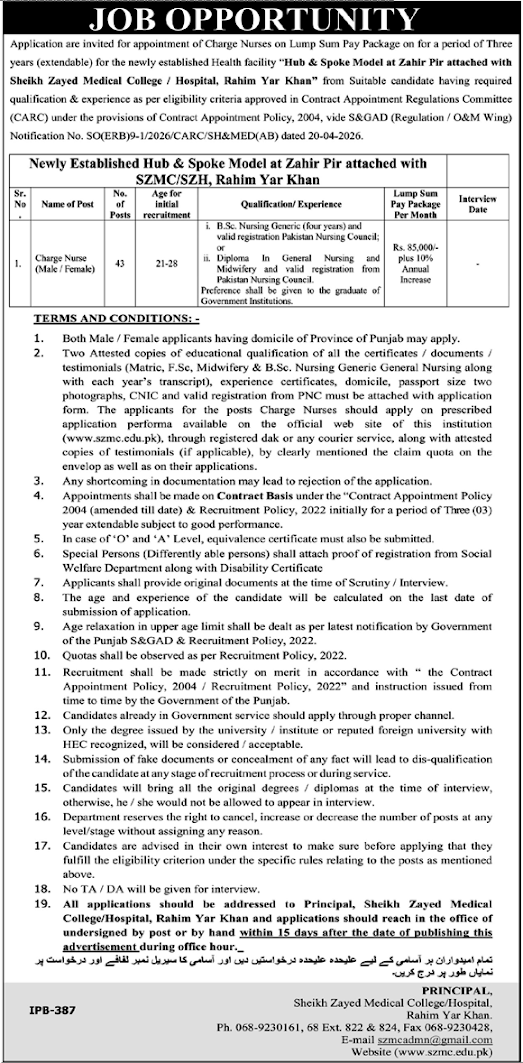 Shaikh Zayed Hospital New Jobs 2026 - Apply Online for Staff Nurse Vacancies in Lahore