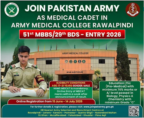 Pakistan Army as Medical Cadet New Jobs 2026 - Apply Online for Medical Cadet Vacancies in Rawalpindi